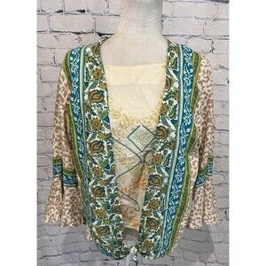 Multiples Rayon blouse bell sleeves animal print & teal paisley Design XL